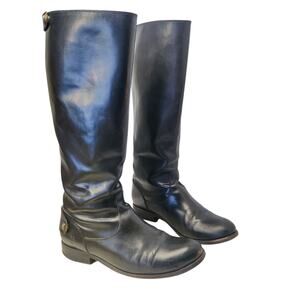 Frye Melissa Black Smooth Leather Knee High Button Back Zip Riding Boots 8